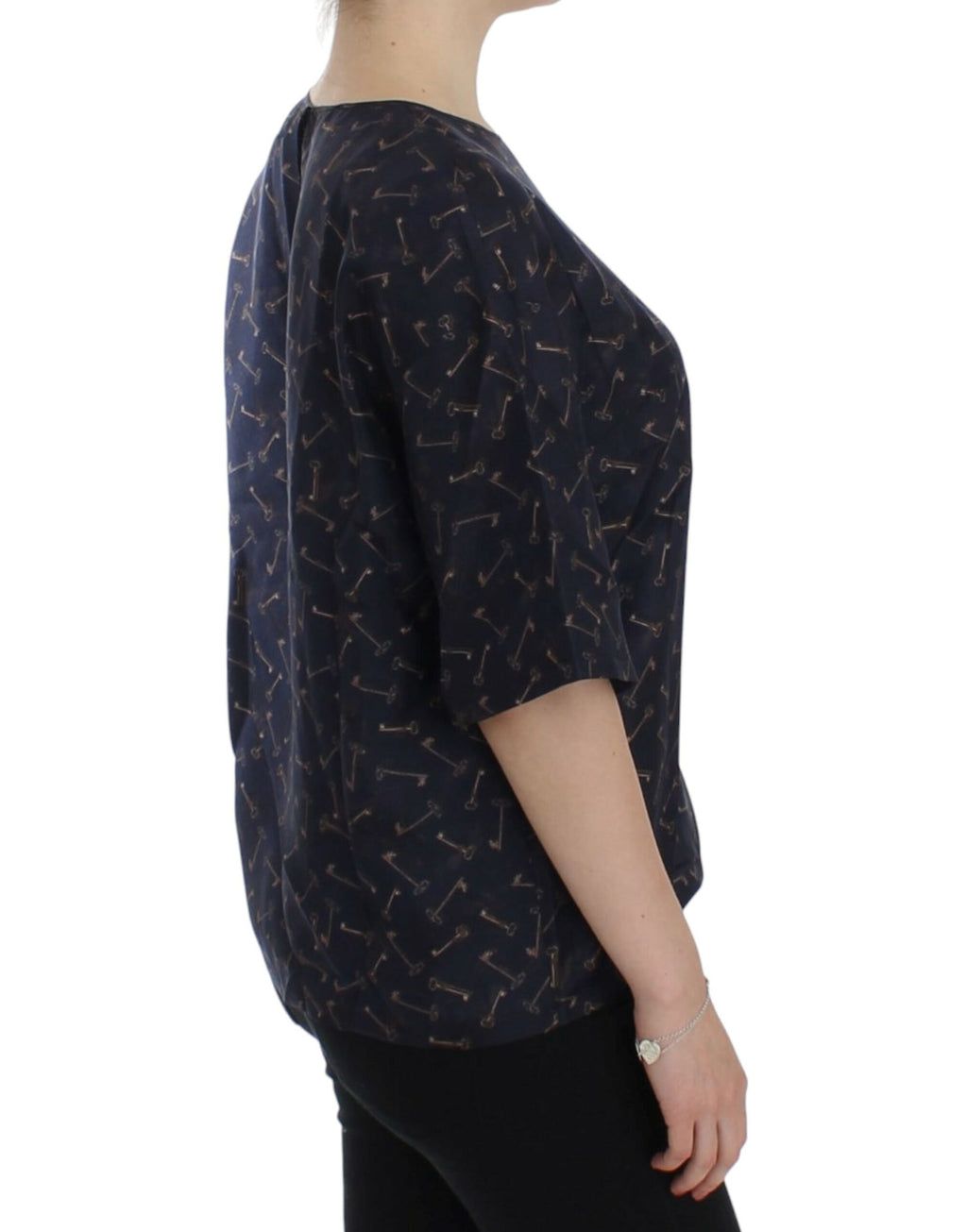 Dolce & Gabbana Blue and Gold Silk Blouse with Key Print