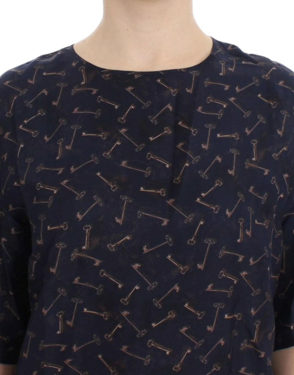 Dolce & Gabbana Blue and Gold Silk Blouse with Key Print