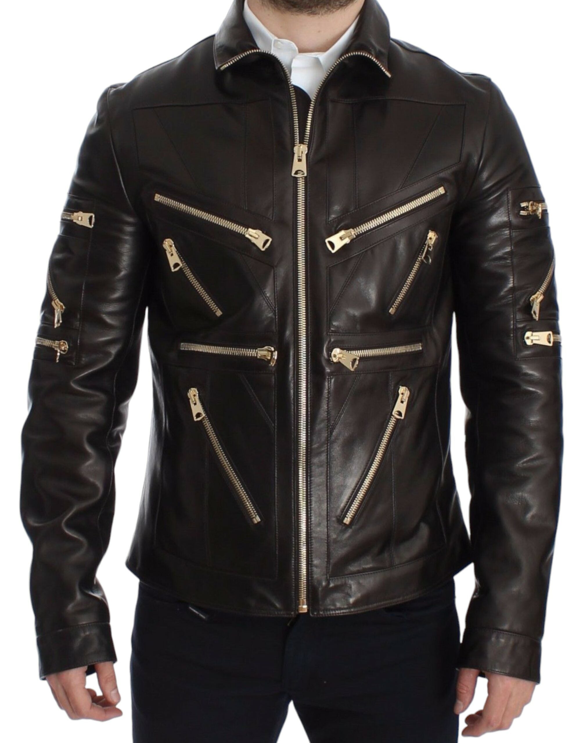 Dolce & Gabbana Braune Lammfell-Lederjacke mit Reißverschluss