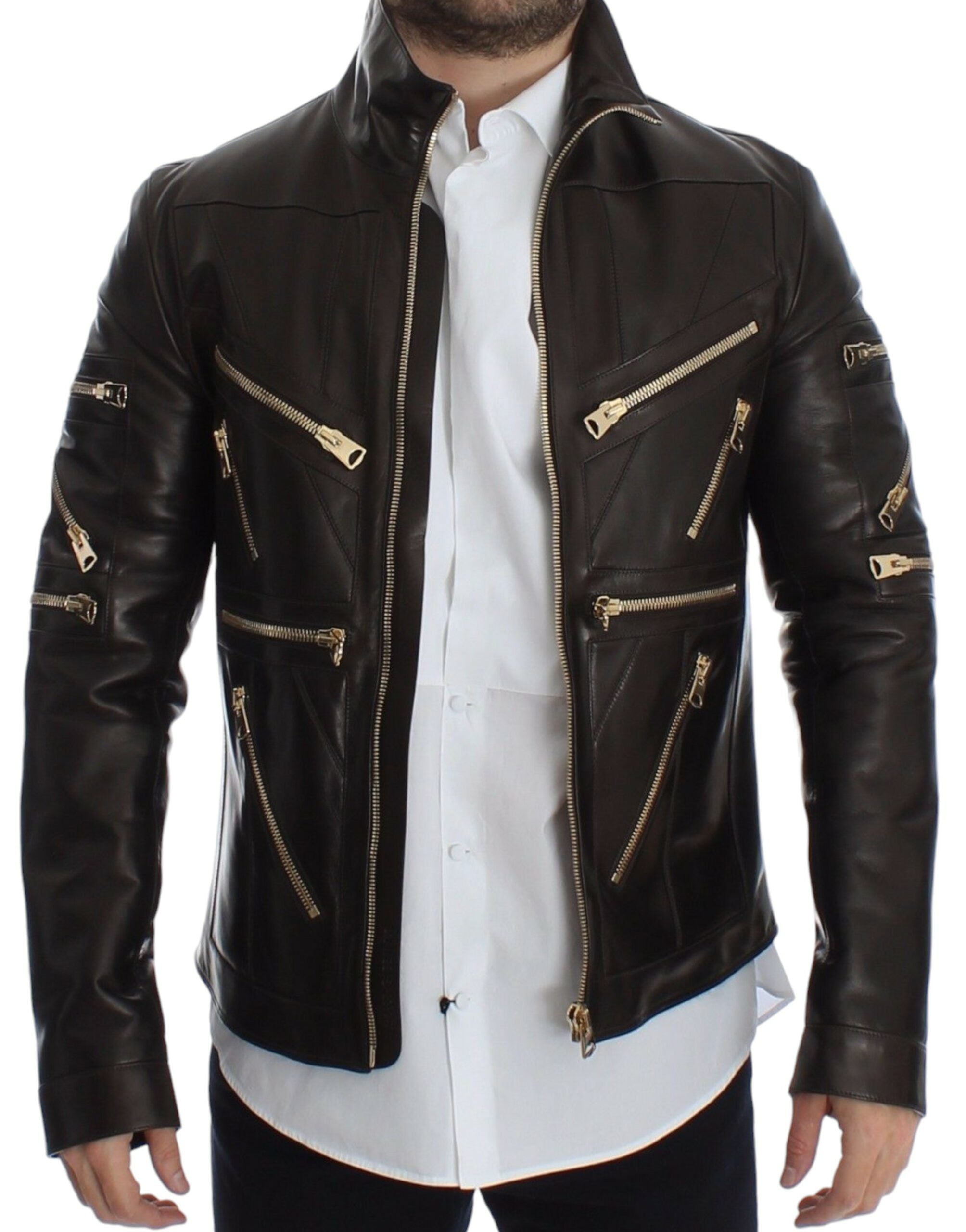 Dolce & Gabbana Braune Lammfell-Lederjacke mit Reißverschluss