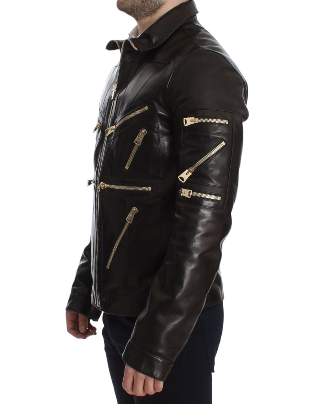 Dolce & Gabbana Braune Lammfell-Lederjacke mit Reißverschluss
