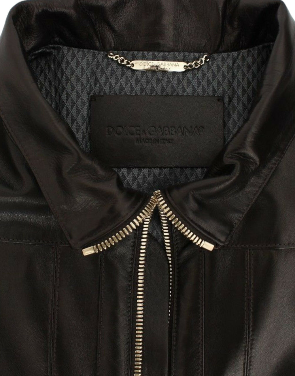 Dolce & Gabbana Braune Lammfell-Lederjacke mit Reißverschluss