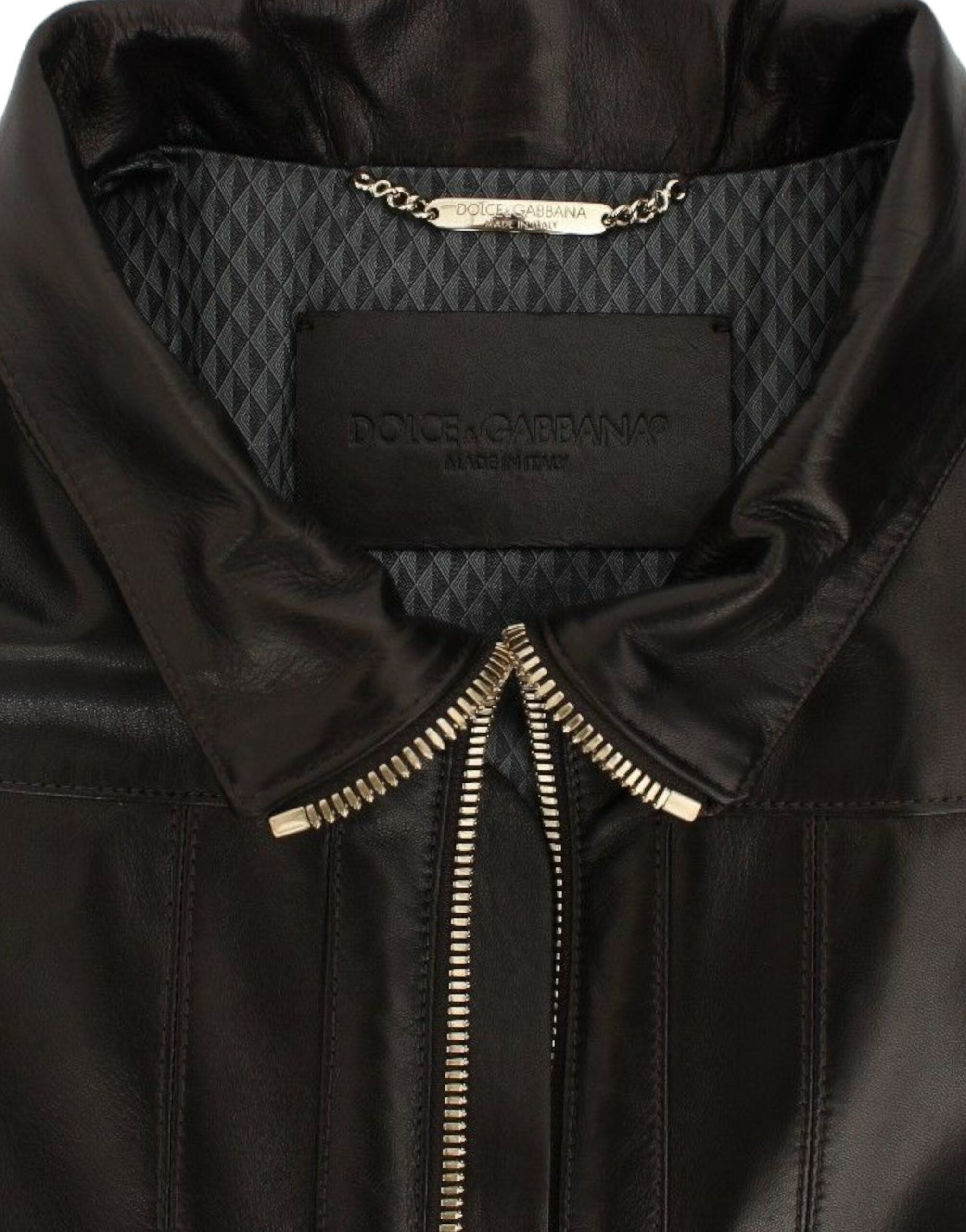 Dolce & Gabbana Braune Lammfell-Lederjacke mit Reißverschluss