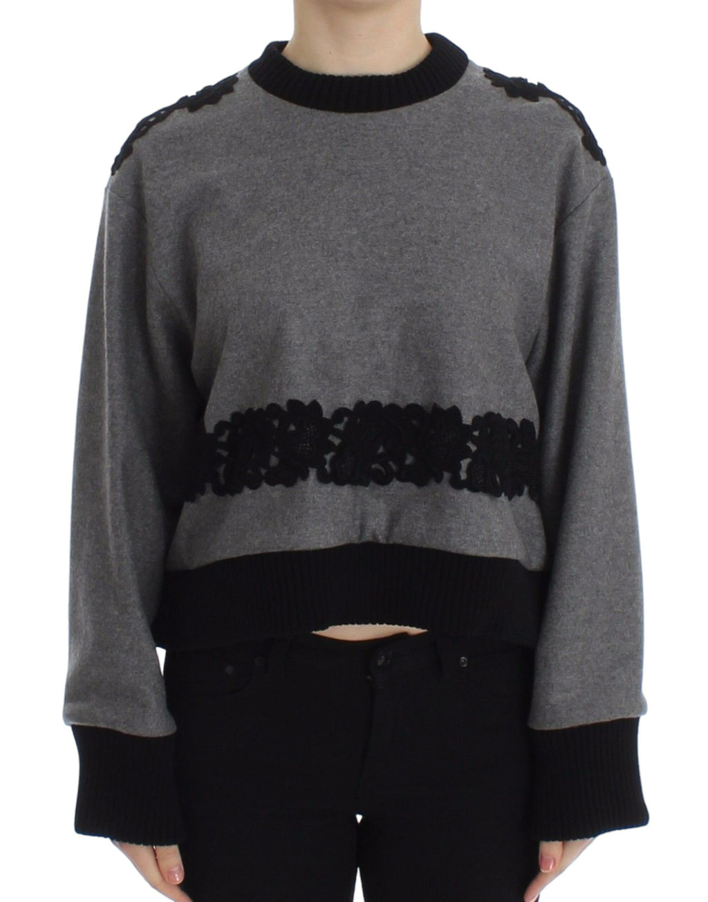 Dolce & Gabbana Grey Black Lace Sweater in Wool and Cashmere