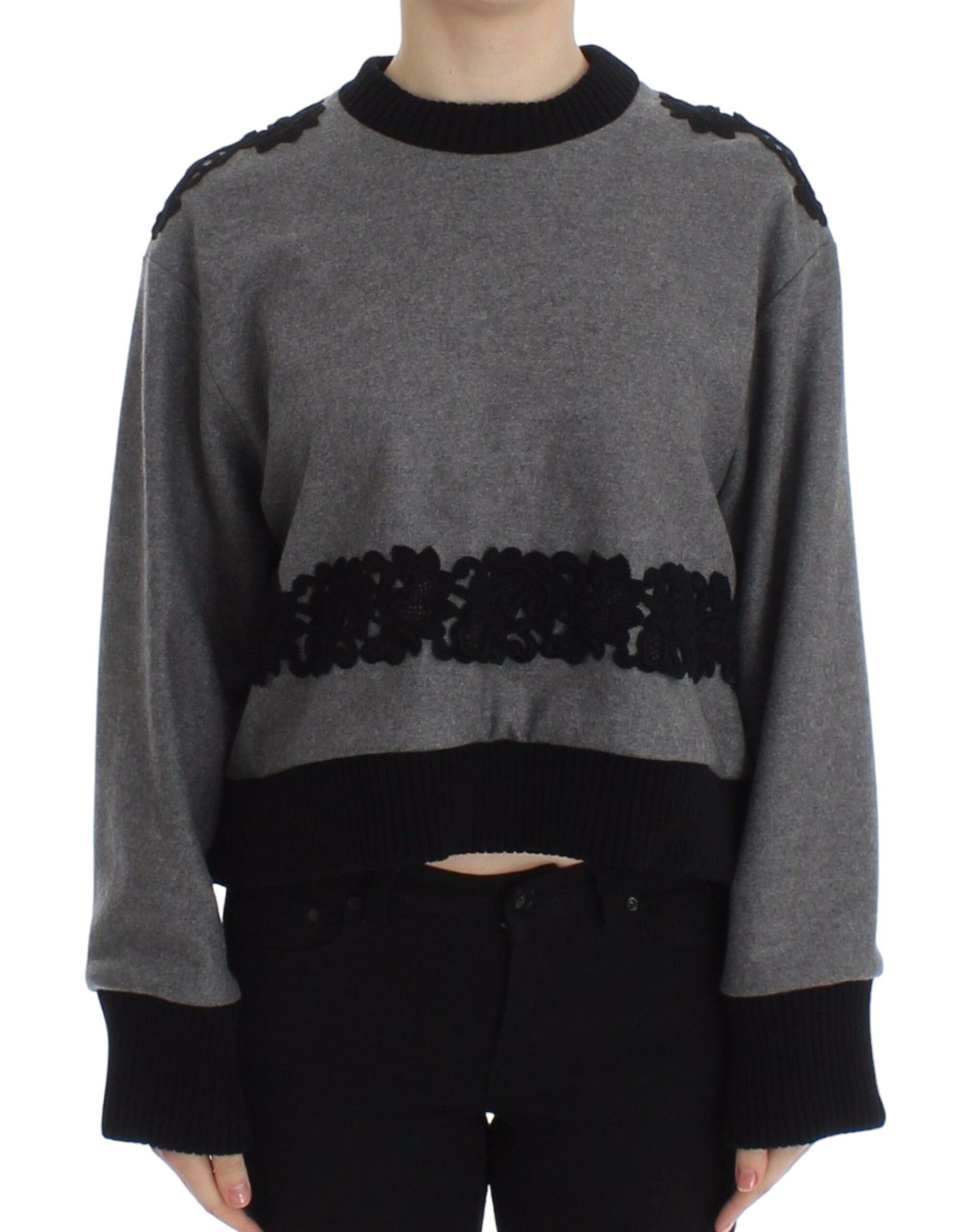 Dolce & Gabbana Grey Black Lace Sweater in Wool and Cashmere