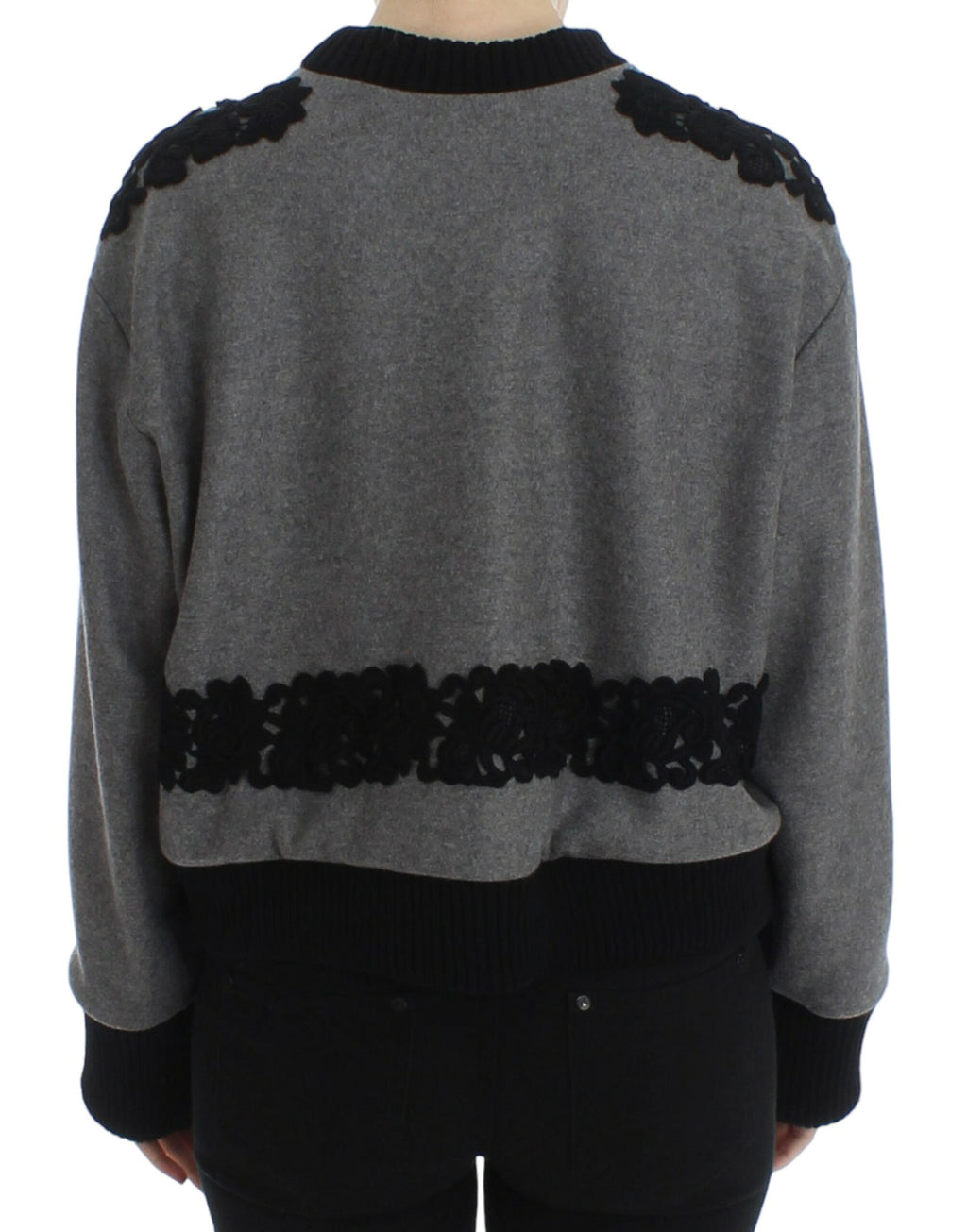 Dolce & Gabbana Grey Black Lace Sweater in Wool and Cashmere