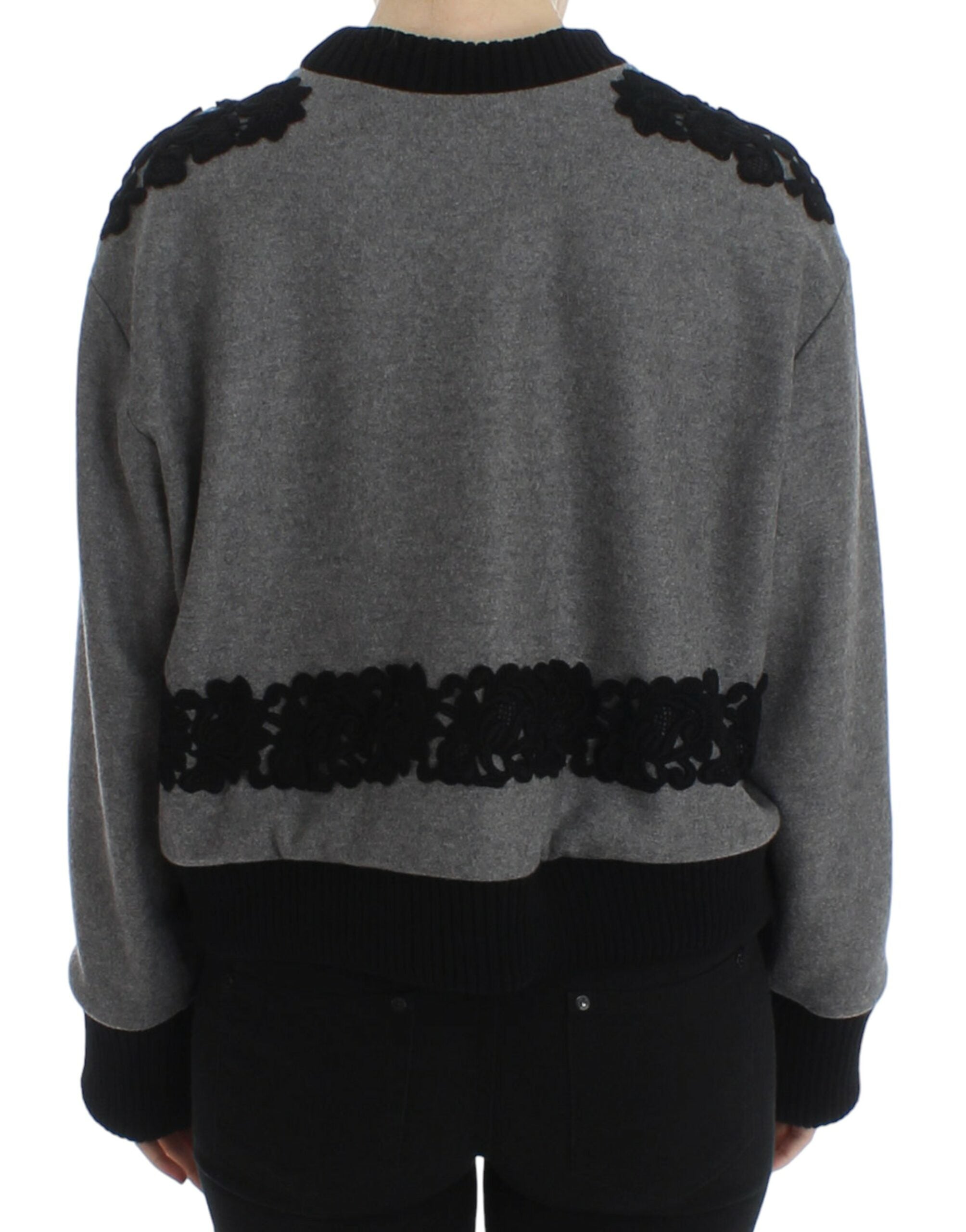 Dolce & Gabbana Grey Black Lace Sweater in Wool and Cashmere
