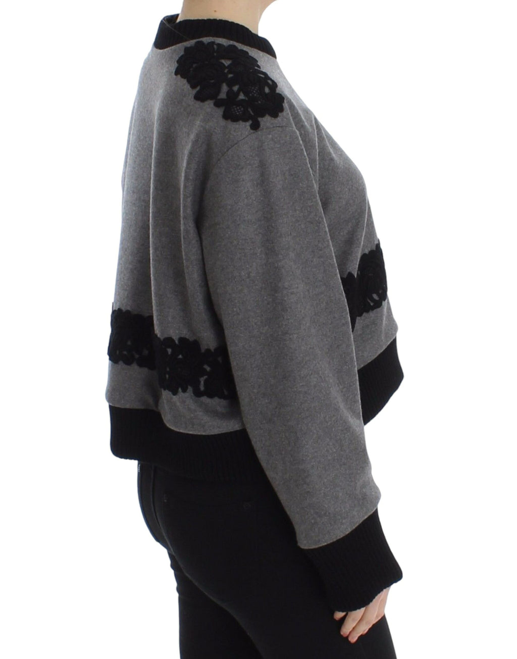Dolce & Gabbana Grey Black Lace Sweater in Wool and Cashmere
