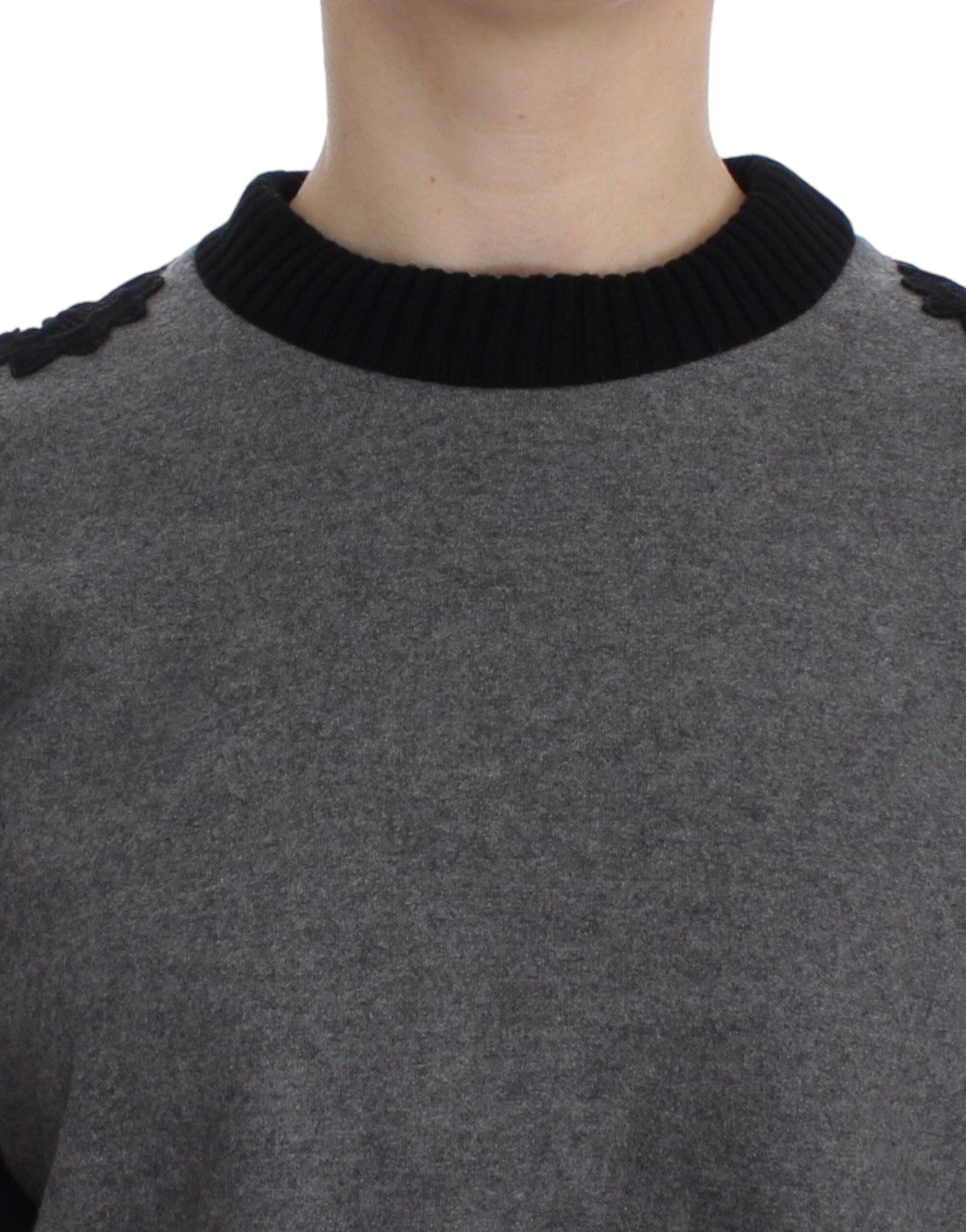 Dolce & Gabbana Grey Black Lace Sweater in Wool and Cashmere