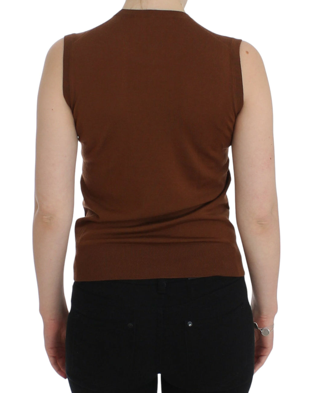 Dolce & Gabbana Braun Wolle Schwarz Spitze Weste Pullover Top