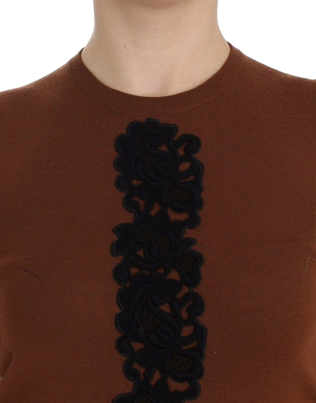 Dolce & Gabbana Braun Wolle Schwarz Spitze Weste Pullover Top