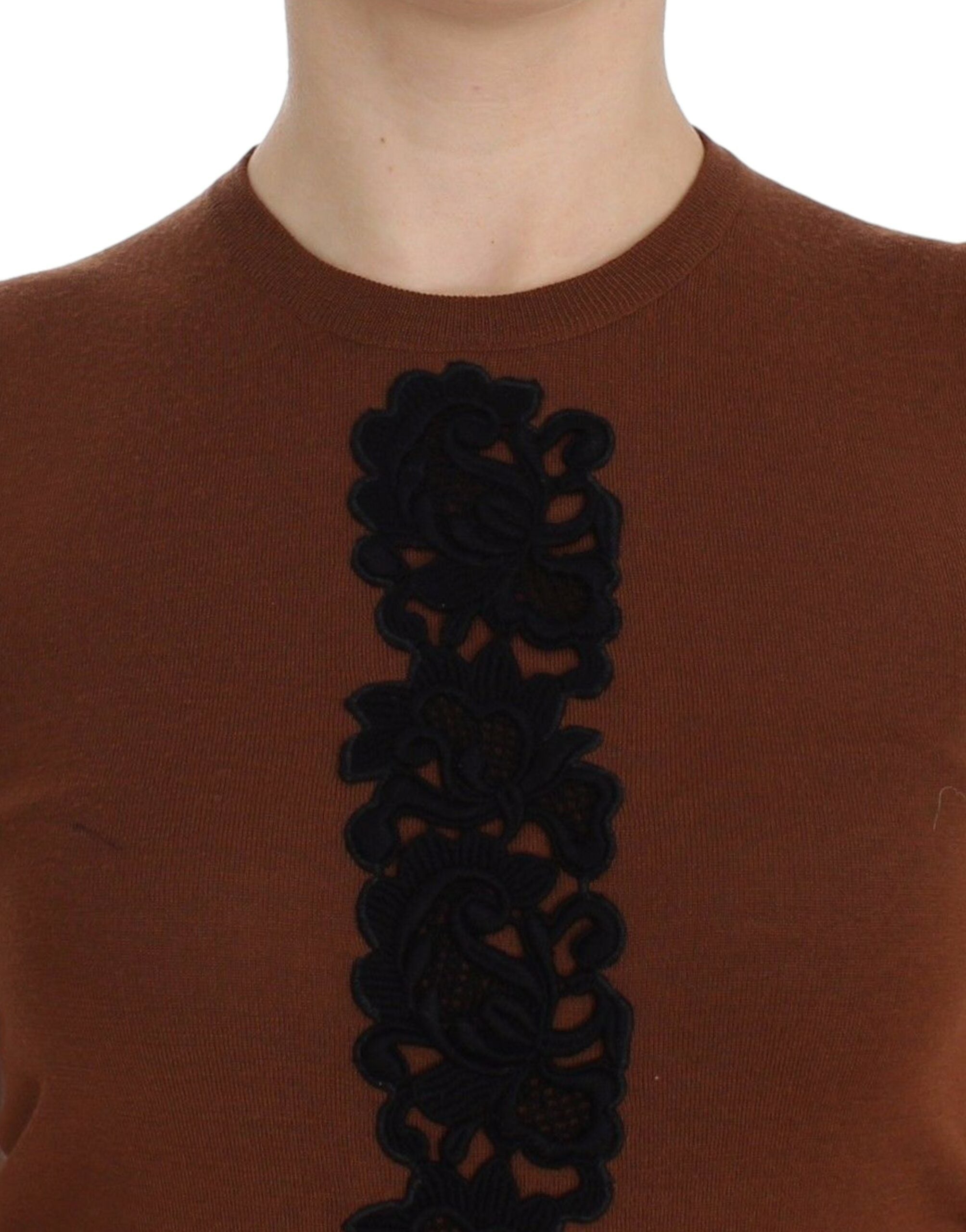 Dolce & Gabbana Braun Wolle Schwarz Spitze Weste Pullover Top