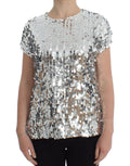 Dolce & Gabbana Silver Sequined Crew Neck T-Shirt Top