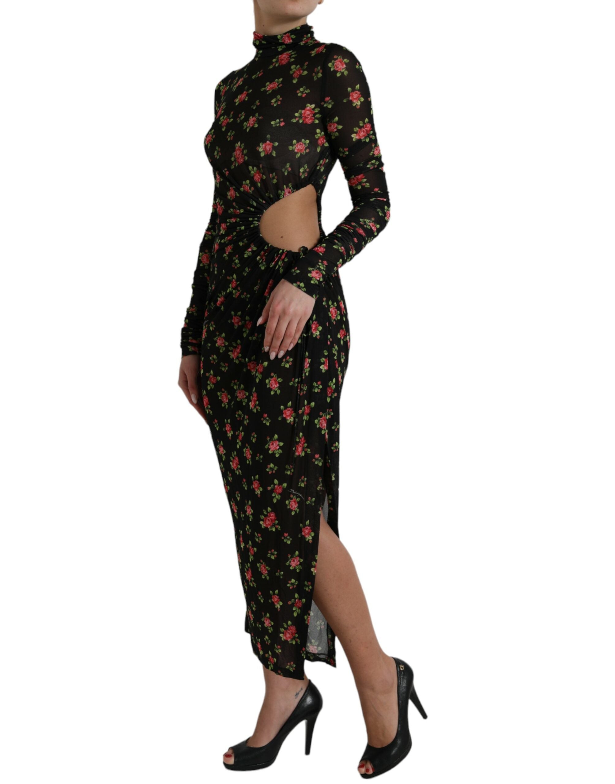 Dolce & Gabbana Schwarzes florales ausgeschnittenes langes Maxikleid