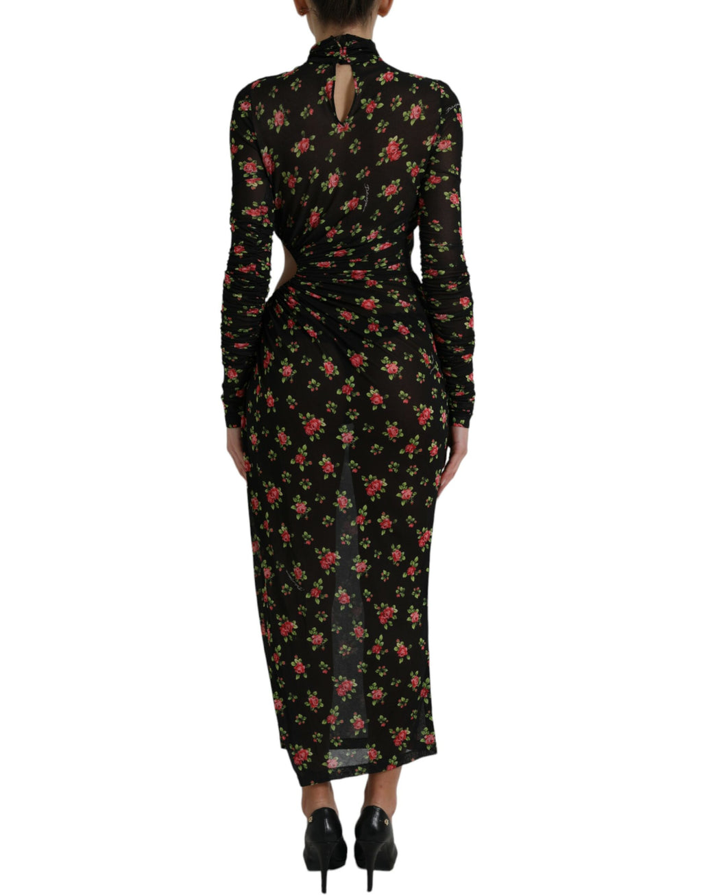 Dolce & Gabbana Schwarzes florales ausgeschnittenes langes Maxikleid