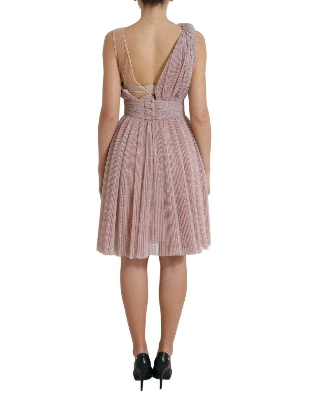 Dolce & Gabbana Pink One-Shoulder Dress in Pleated Slat Tulle