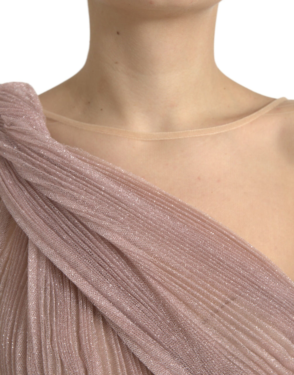 Dolce & Gabbana Pink One-Shoulder Dress in Pleated Slat Tulle