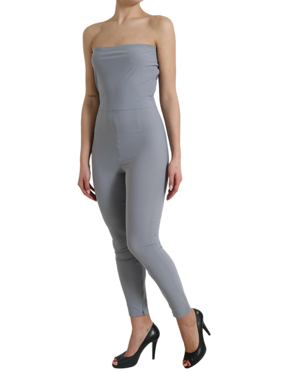 Dolce & Gabbana Grey Nylon Strapless Bodycon Jumpsuit Dress