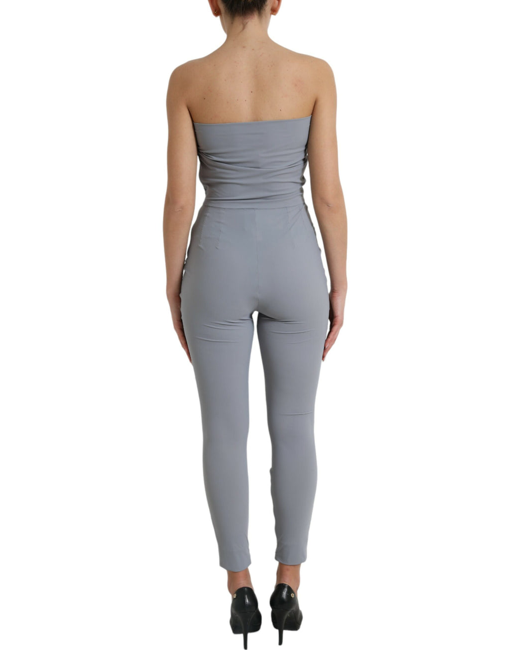 Dolce & Gabbana Grey Nylon Strapless Bodycon Jumpsuit Dress