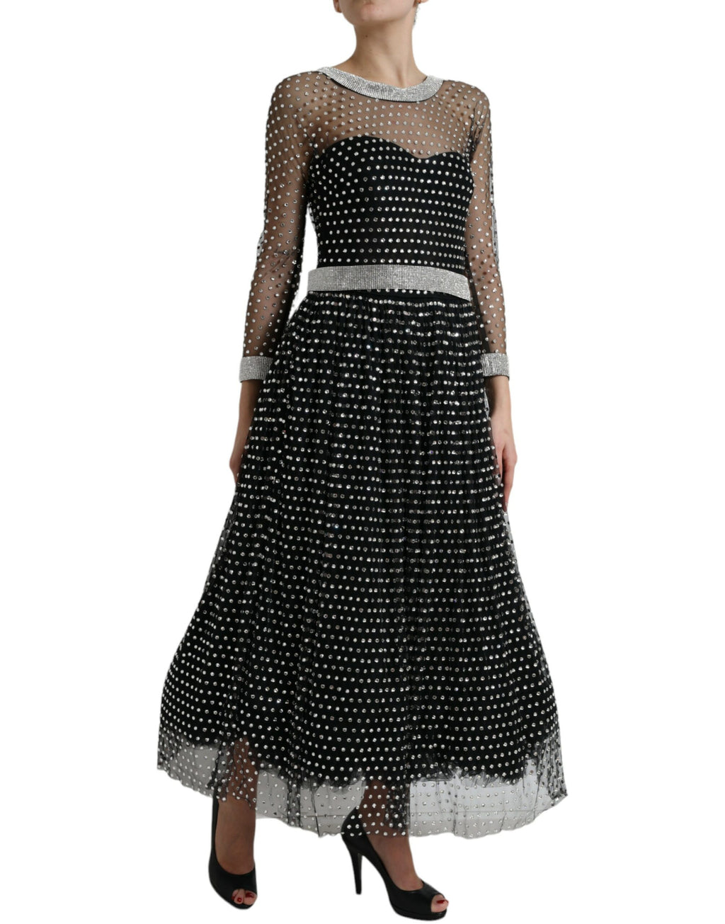 Dolce & Gabbana Black Crystal-Embellished A-Line Dress