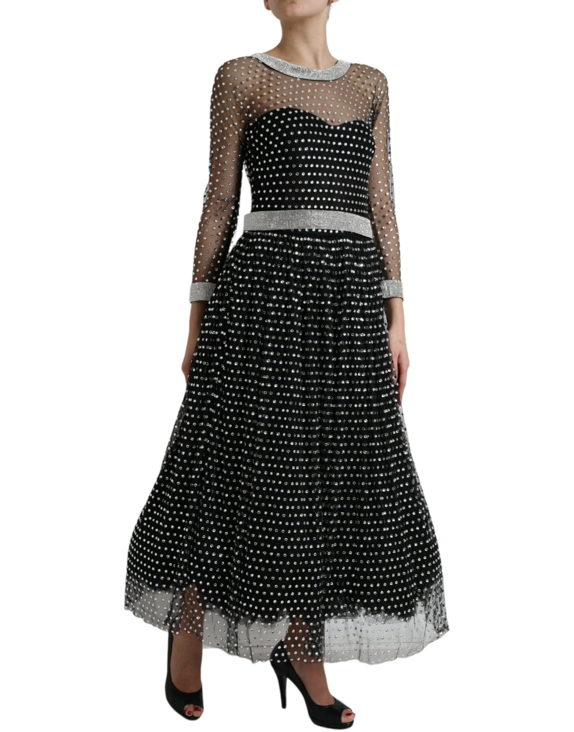 Dolce & Gabbana Black Crystal-Embellished A-Line Dress