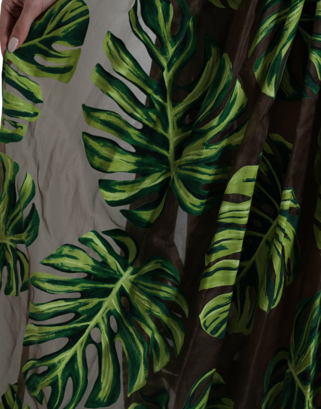 Dolce & Gabbana Grünes ärmelloses langes Maxikleid mit Bananenblättern