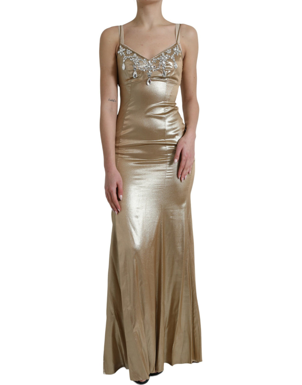 Dolce & Gabbana Metallisches Kleid mit Goldkristall-Verzierung