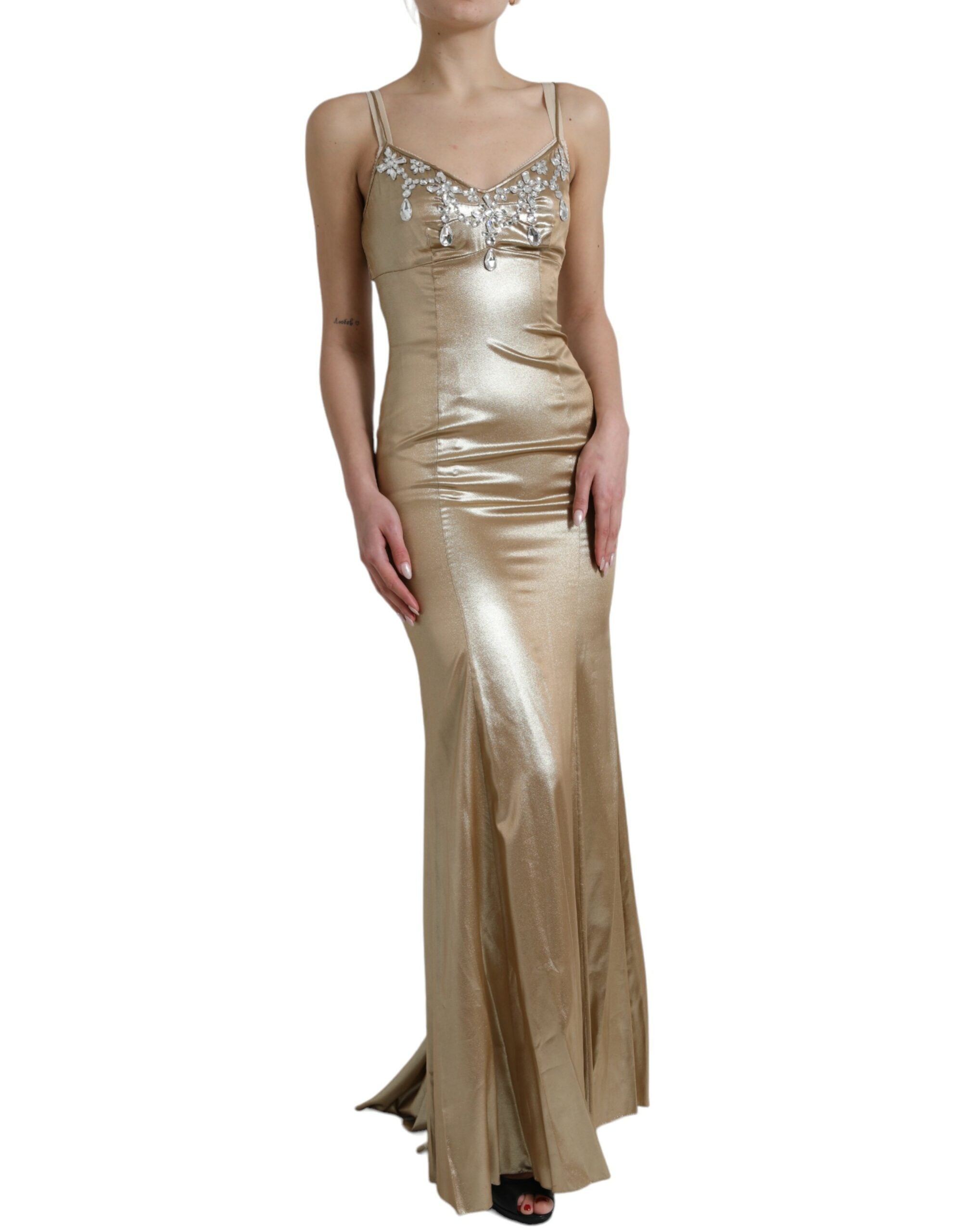 Dolce & Gabbana Metallic Dress with Gold Crystal Embellishment