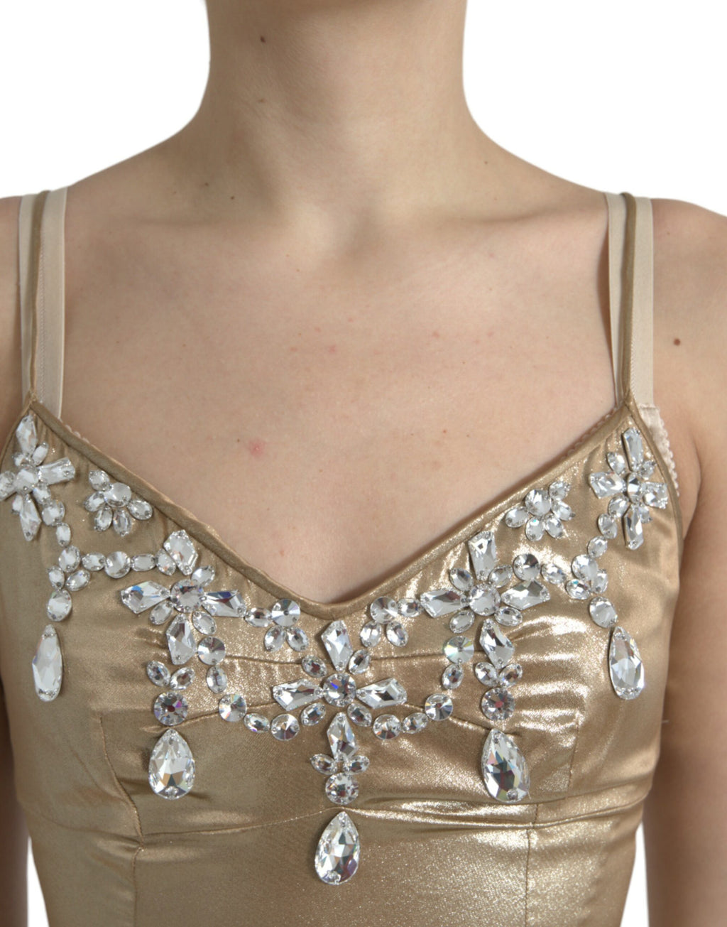 Dolce & Gabbana Metallisches Kleid mit Goldkristall-Verzierung