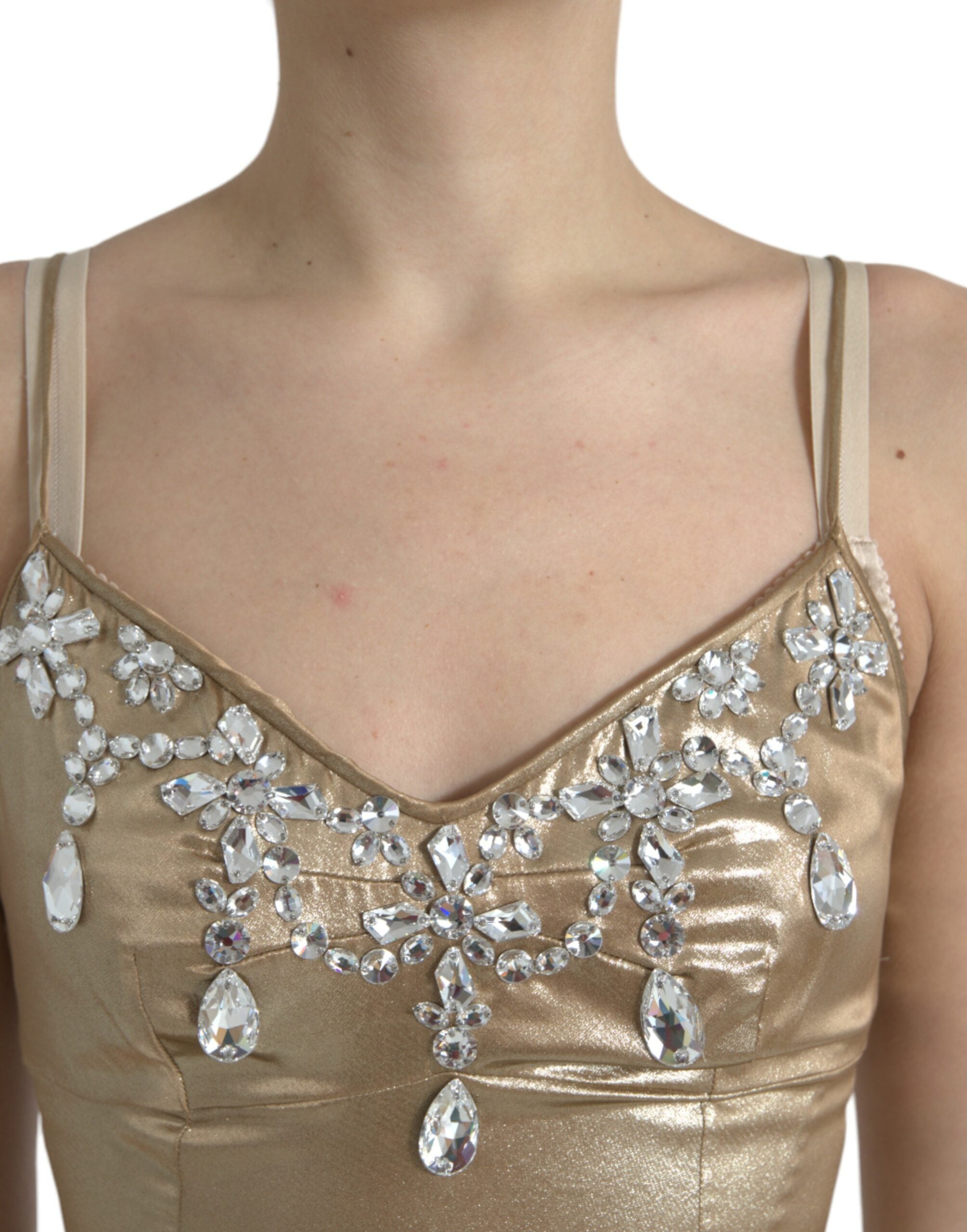 Dolce & Gabbana Metallic Dress with Gold Crystal Embellishment