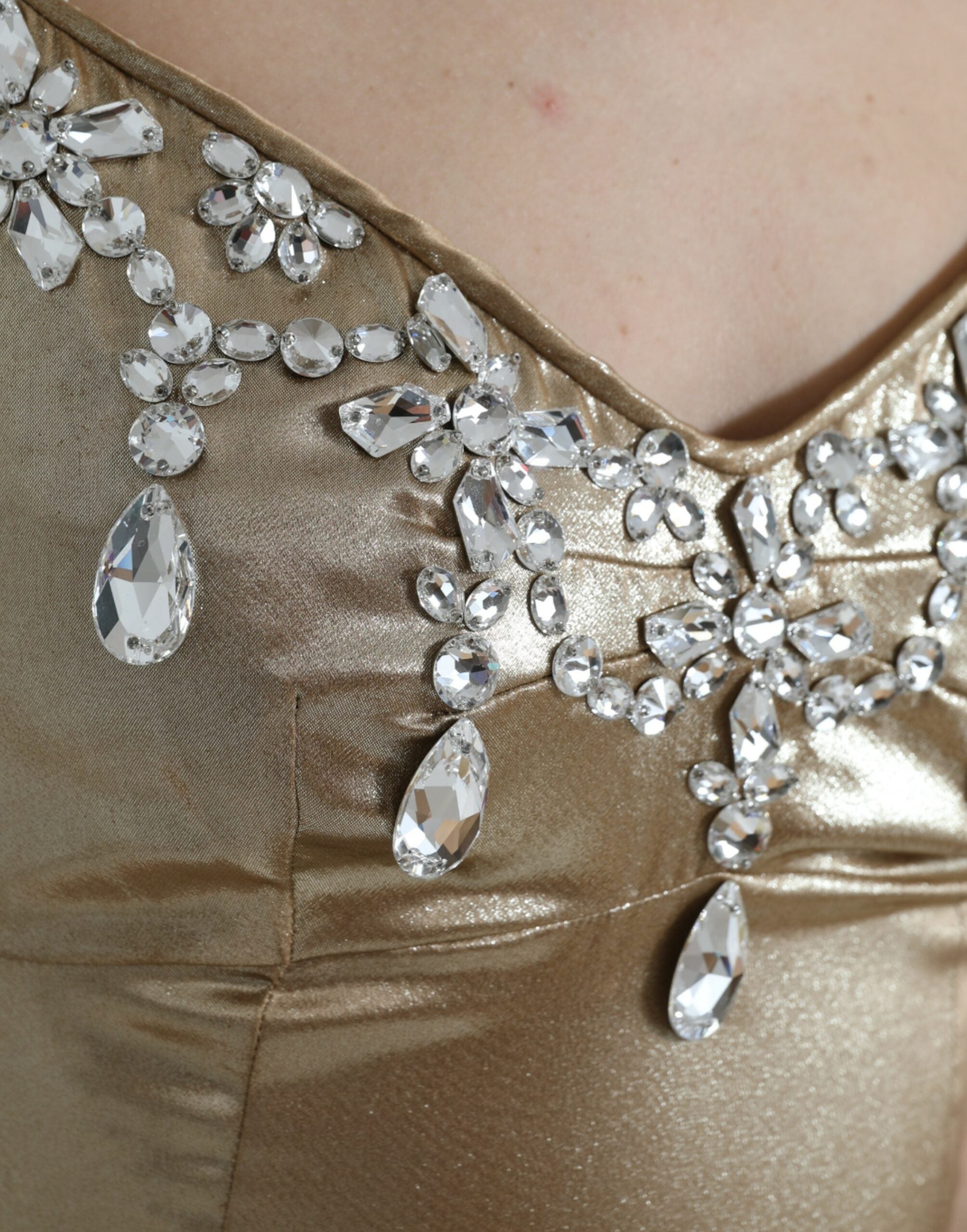 Dolce & Gabbana Metallic Dress with Gold Crystal Embellishment
