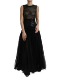 Dolce & Gabbana Schwarzes paillettenbesetztes, ärmelloses Kleid aus Mesh