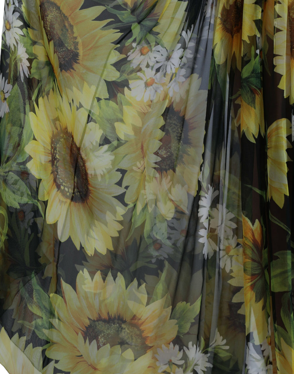 Dolce & Gabbana Black Sunflower Pleated A-Line Maxi Dress