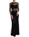 Dolce & Gabbana Black Floral Embroidered Mesh Tulle Dress