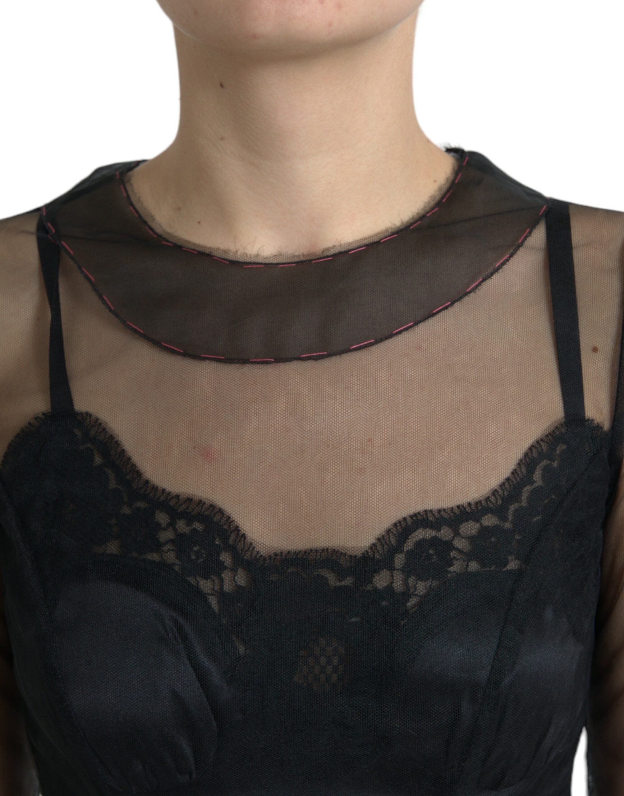 Dolce & Gabbana Black Floral Embroidered Mesh Tulle Dress