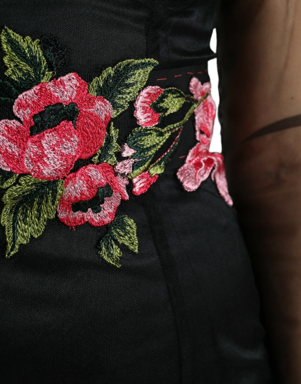 Dolce & Gabbana Black Floral Embroidered Mesh Tulle Dress