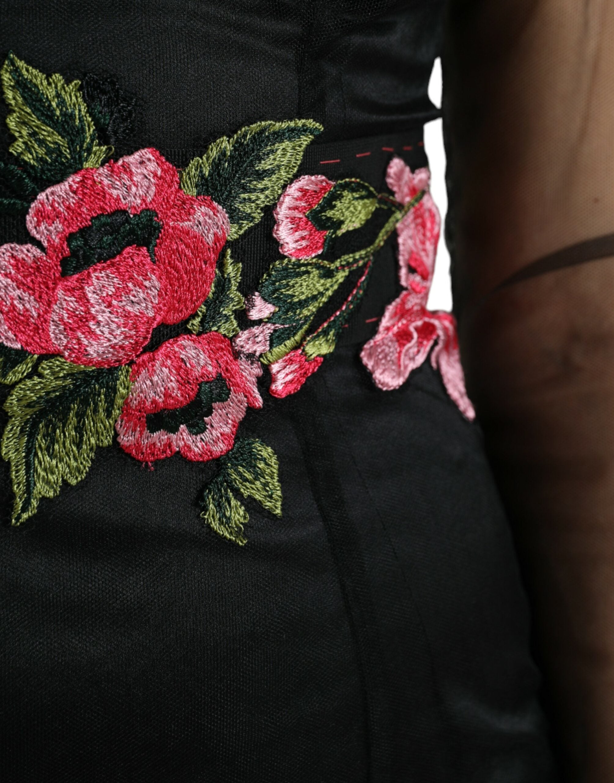 Dolce & Gabbana Black Floral Embroidered Mesh Tulle Dress