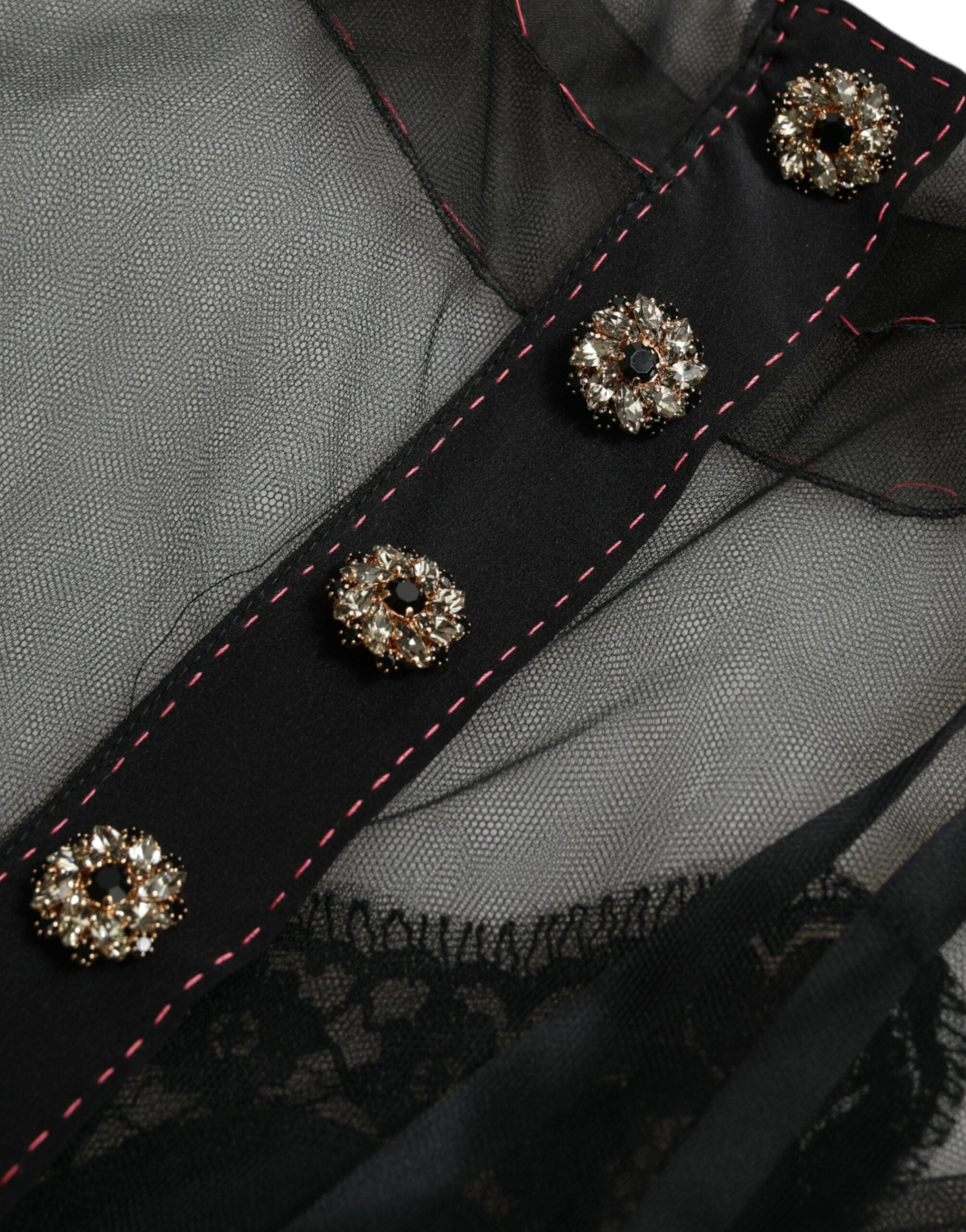 Dolce & Gabbana Black Floral Embroidered Mesh Tulle Dress