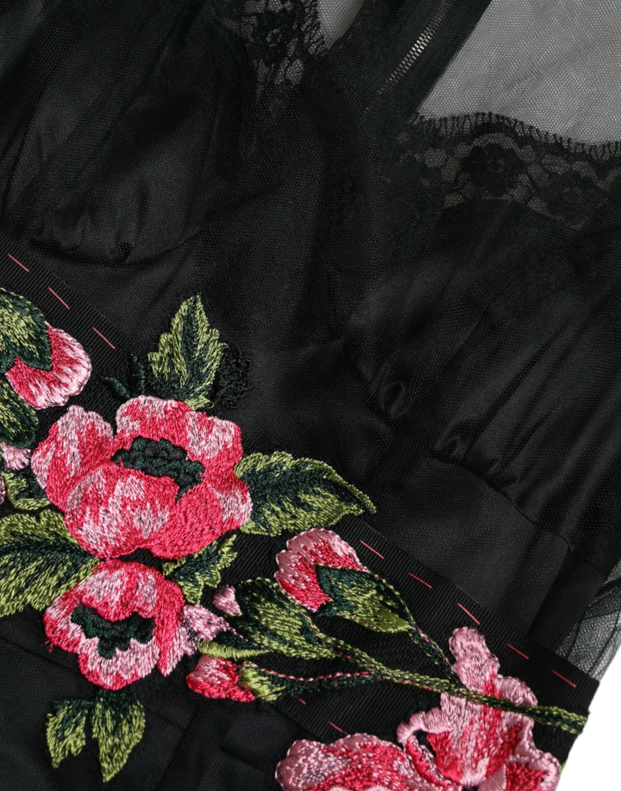 Dolce & Gabbana Black Floral Embroidered Mesh Tulle Dress