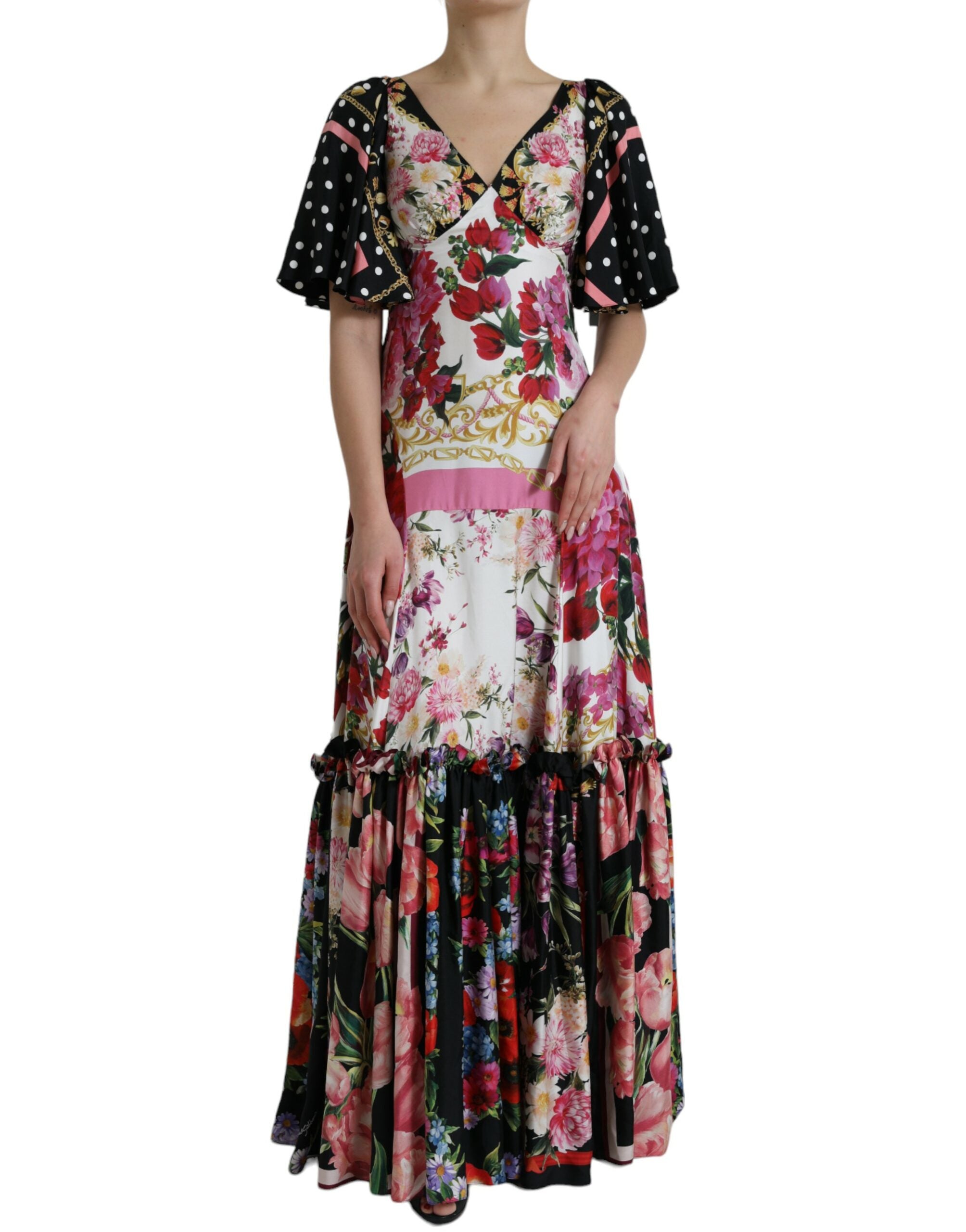 Dolce & Gabbana Kleid aus Seiden-Twill mit mehrfarbigem Blumendruck