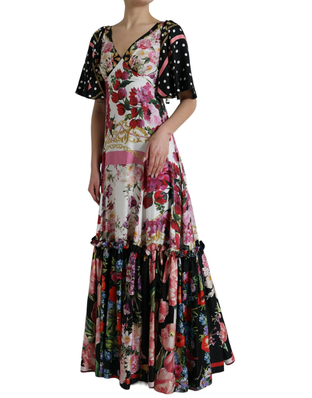 Dolce & Gabbana Kleid aus Seiden-Twill mit mehrfarbigem Blumendruck