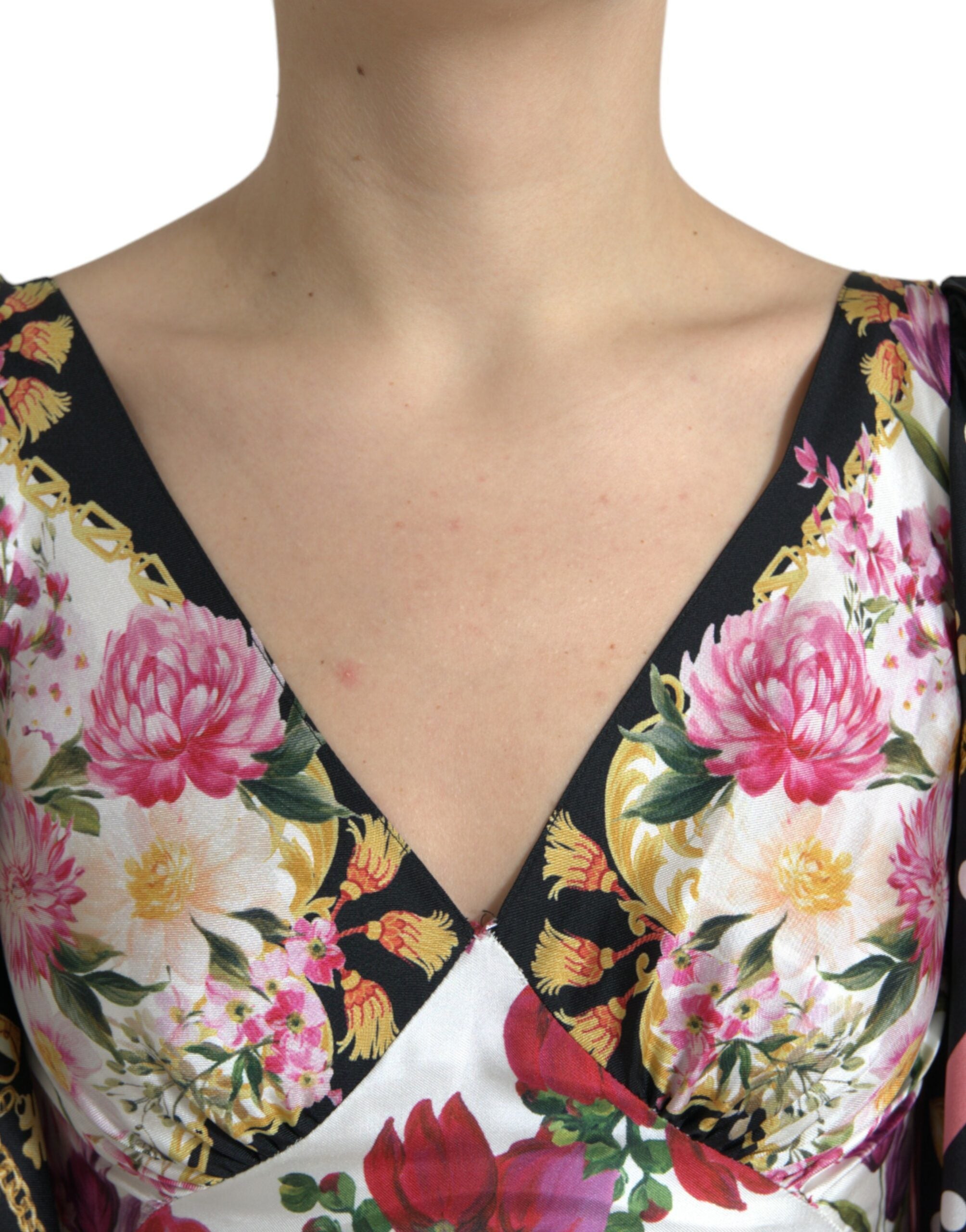 Dolce & Gabbana Kleid aus Seiden-Twill mit mehrfarbigem Blumendruck