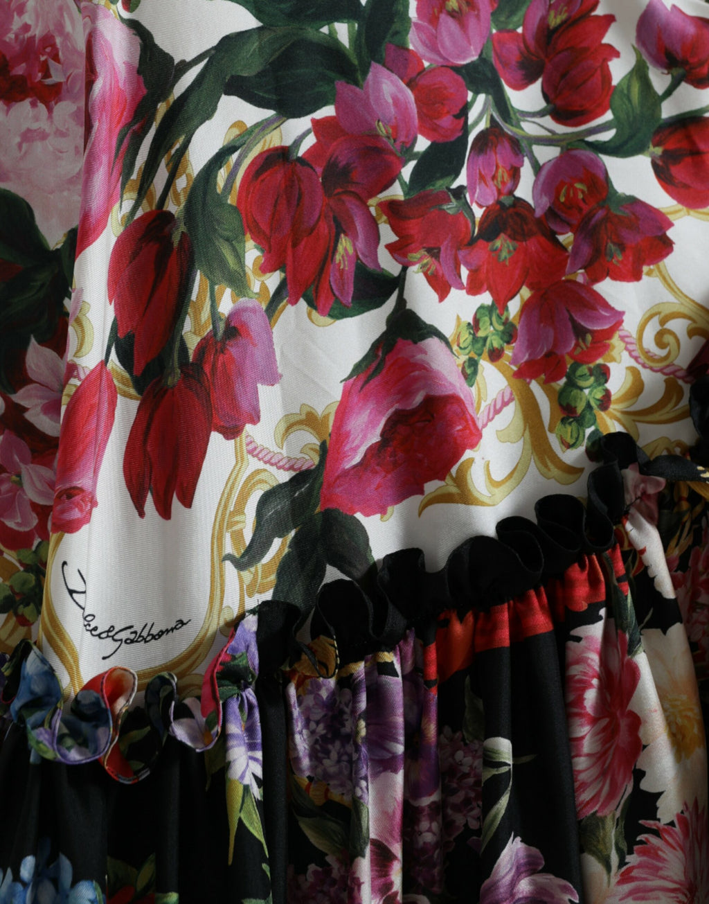 Dolce & Gabbana Kleid aus Seiden-Twill mit mehrfarbigem Blumendruck