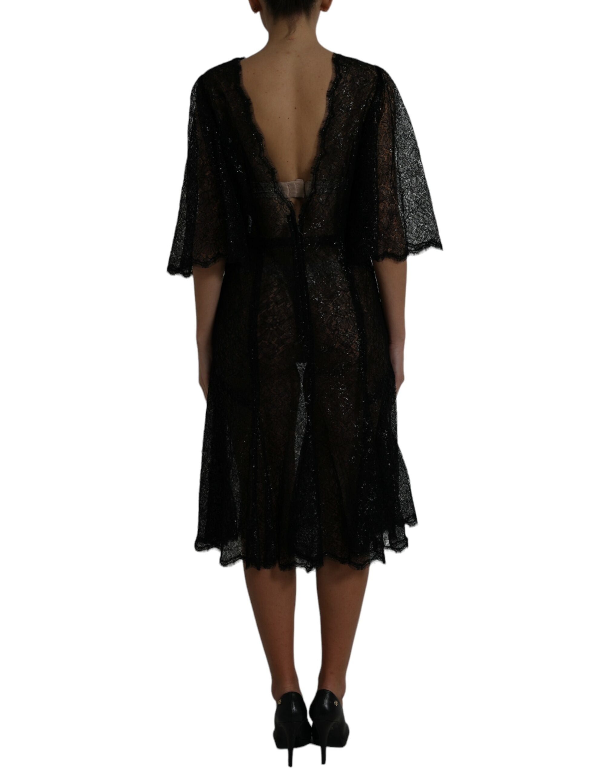 Dolce & Gabbana Schwarzes Midikleid mit floraler Spitze in A-Linie