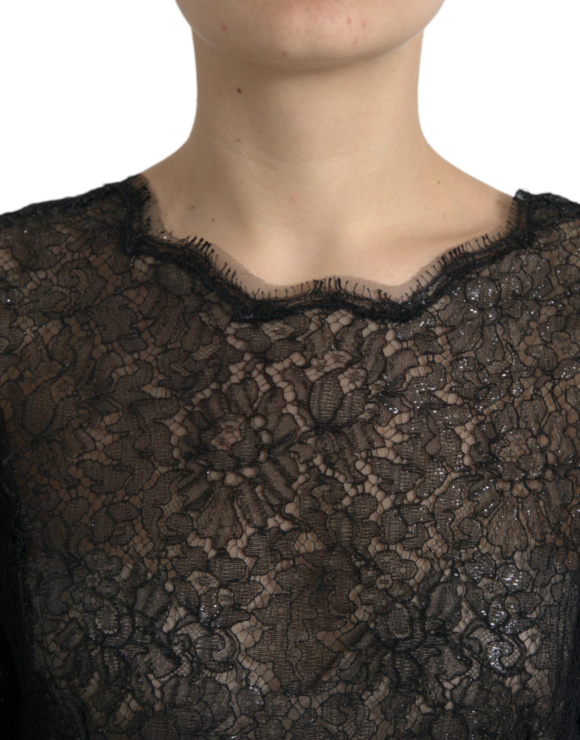 Dolce & Gabbana Schwarzes Midikleid mit floraler Spitze in A-Linie