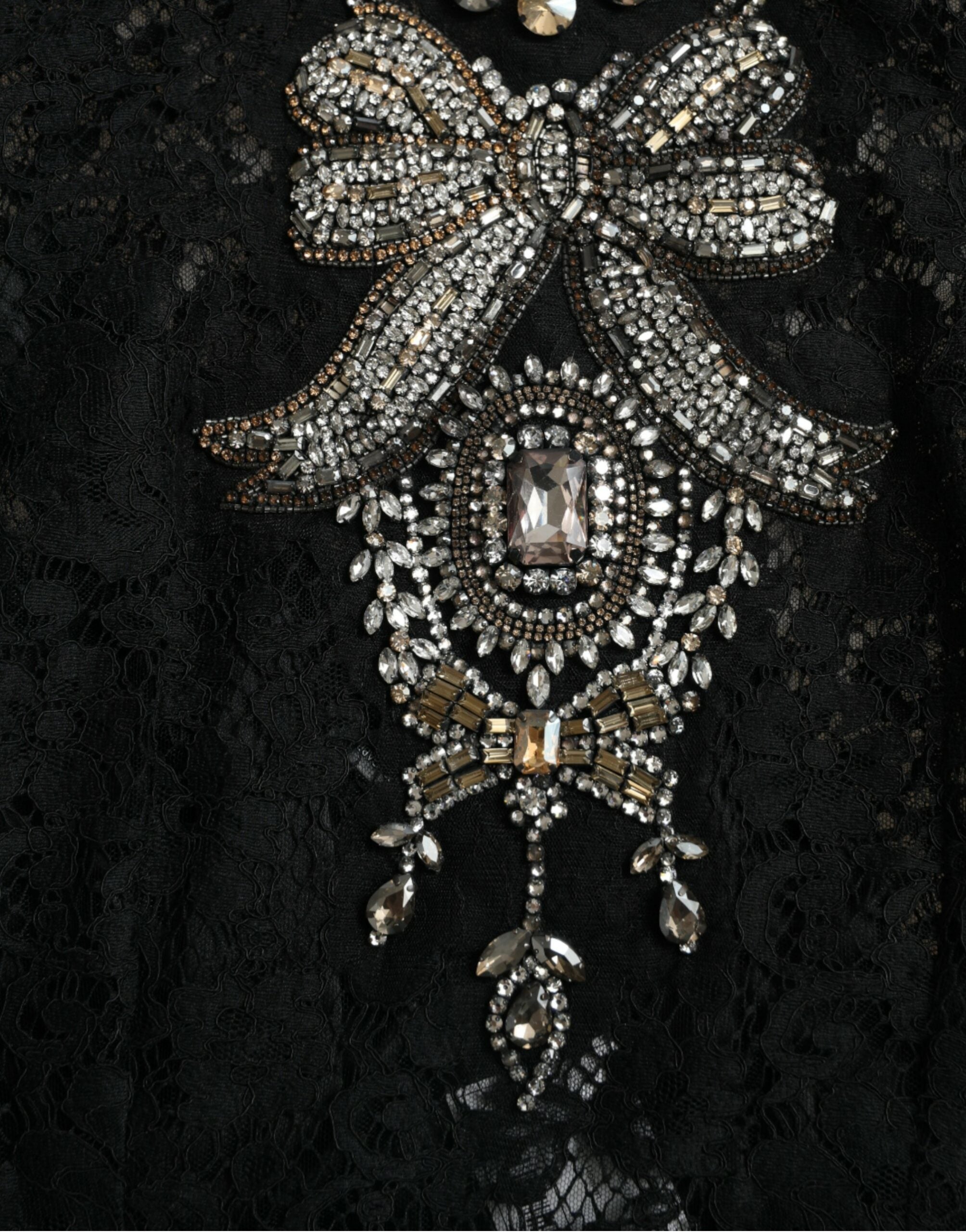 Dolce & Gabbana Schwarzes Etuikleid aus Spitze mit Kristallverzierung