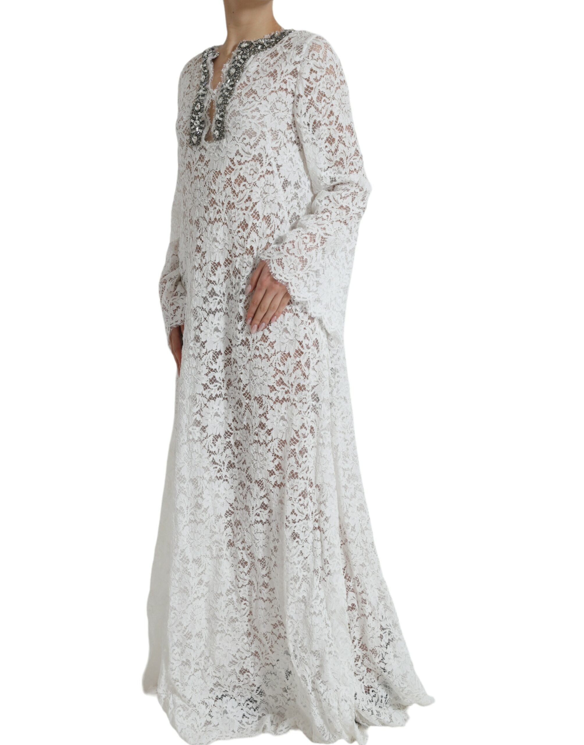 Dolce & Gabbana White Crystal-Embellished Lace Sheath Dress