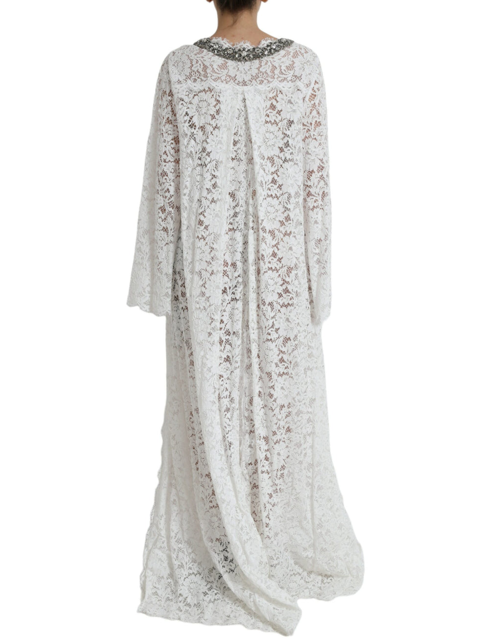Dolce & Gabbana White Crystal-Embellished Lace Sheath Dress