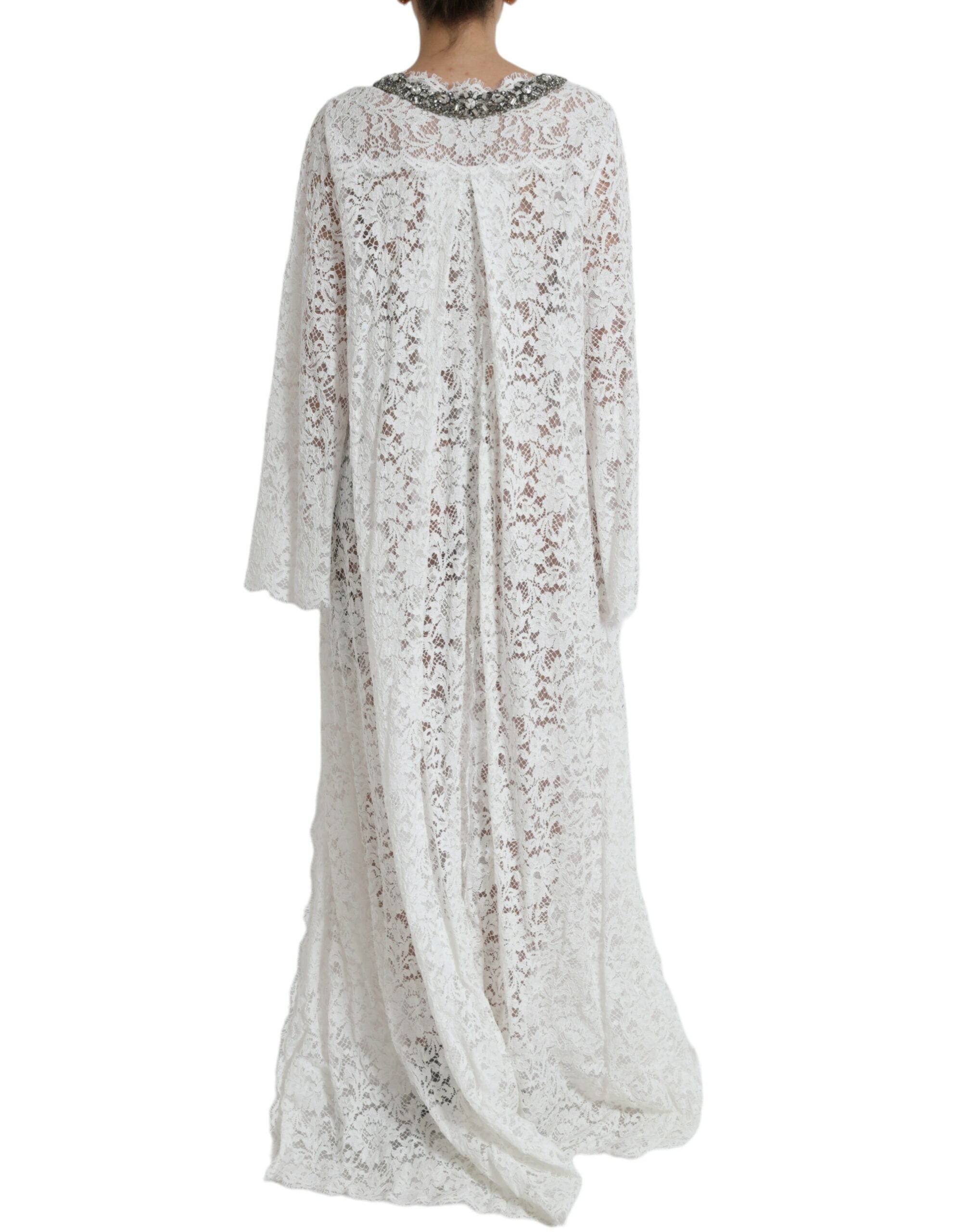 Dolce & Gabbana White Crystal-Embellished Lace Sheath Dress