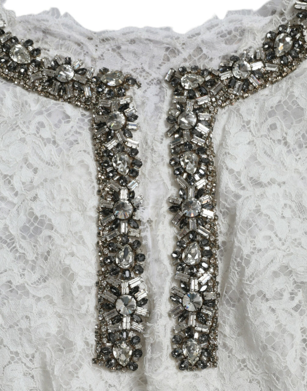 Dolce & Gabbana White Crystal-Embellished Lace Sheath Dress